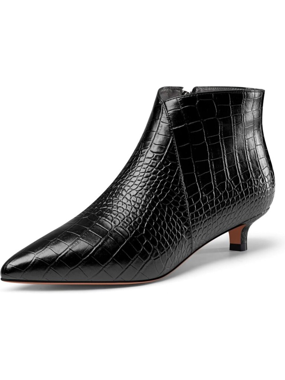 Women's Black Pointed Toe 1.4" Low Kitten Heel Ankle Boots Short Bootie Zipper
